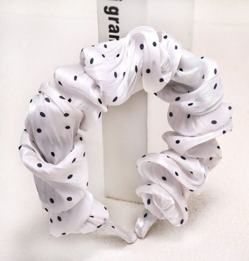White - Polka Ruffled Headband